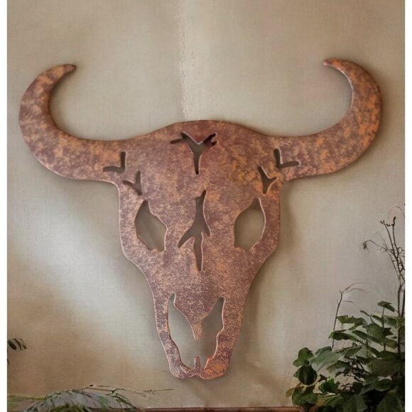 Rustic Metal Longhorn Steer Skull Wall Art Décor - Picture 2 of 3